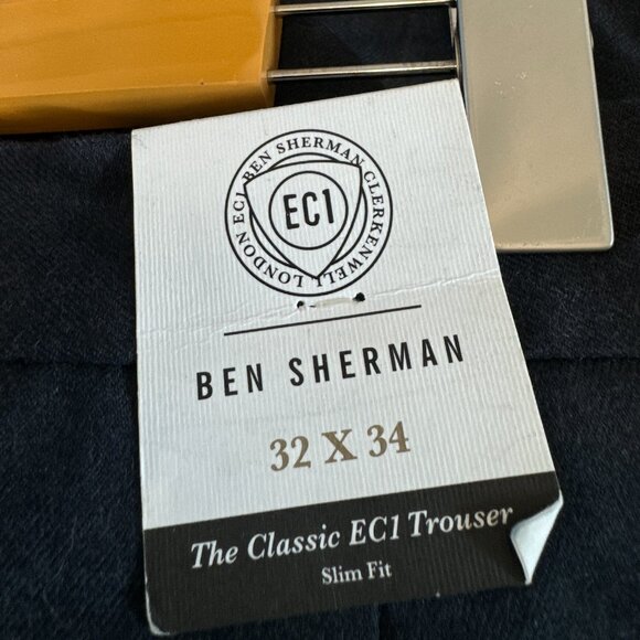NWT Ben Sherman Pants Black Wool Classic Trousers EC1 Slim Fit Business W32 L34 - Picture 5 of 7